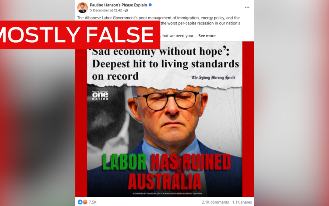 FactCheck: Pauline Hanson’s ‘worst’ per capita recession claim is mostly false